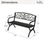 PHI VILLA 50Inch Cast Iron Steel Frame Garden Bench Patio Furniture Chair - Image 2