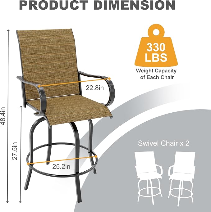 GarveeLife 4 Piece Outdoor Swivel Bar Chairs, Patio High Swivel Bar Stools - Image 2