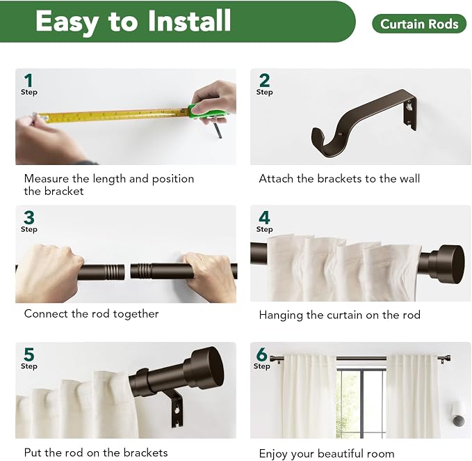 Curtain Rods for Windows 32 to 170, 1 Inch Adjustable Heavy Duty Long Window - Image 9