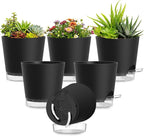 Plant Pots 5 Inch Self Watering Pots, 6 Pack Plastic Planters by SQKH