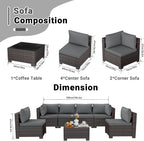 LEVELEVE 7 Pieces Outdoor Patio Furniture Sets, Rattan Conversation Sectional - Image 2