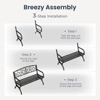 PHI VILLA 50Inch Cast Iron Steel Frame Garden Bench Patio Furniture Chair - Image 7