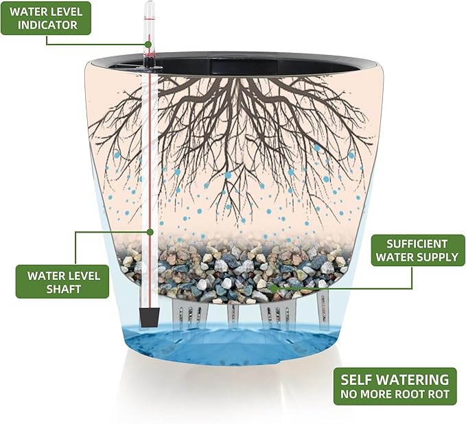 Dexceder 9x8 Inches Self Watering Planter Indoor Outdoor, Inner Pot Design - Image 2