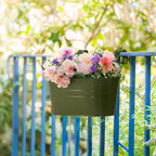 3 Pack Metal Railing Planters, 10.5" Oval Hanging Flower Pots - Image 3