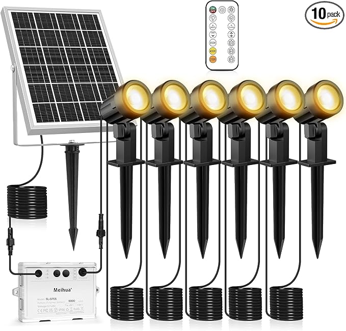 MEIHUA 6 in 1 Solar Spot Lights Outdoor, Solar Landscape Spotlights by MEIHUA