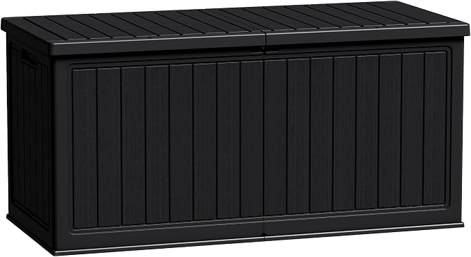 Flamaker Resin Deck Box 270 Gallon, Waterproof Imitation-Wood Lockable Storage by Flamaker