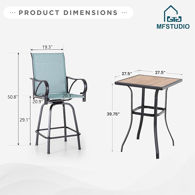 MFSTUDIO 5 Piece Outdoor Swivel Bar Set, Outdoor Bar Table and Chairs Set - Image 8