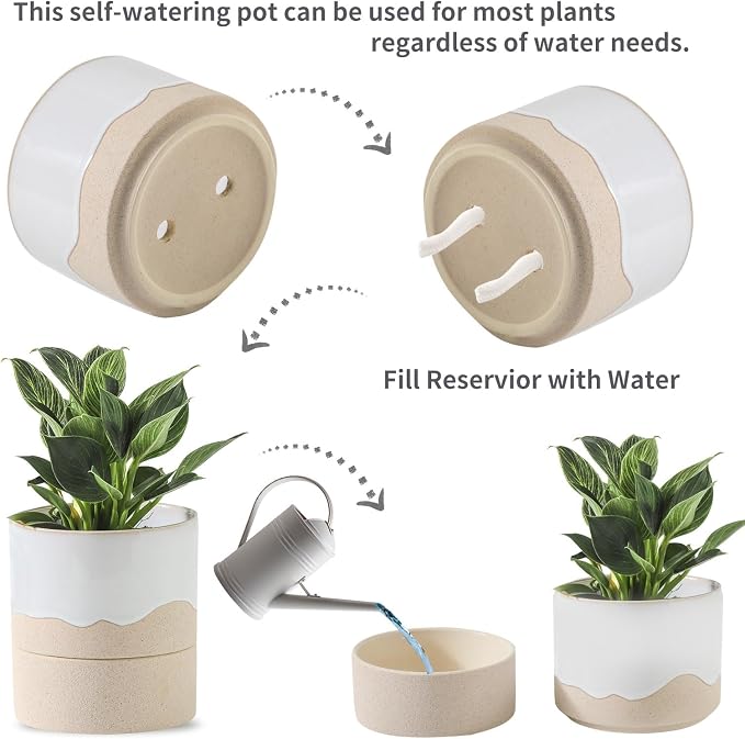Nihow Self Watering Plant Pot for Indoor Plants: 4.5+6 Inch Ceramic Planter - Image 3