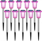 DenicMic Solar Lights Outdoor 10 Pack Waterproof Pink LED Stainless Steel Stake - Image 8