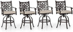 PHI VILLA Outdoor Swivel Bar Stools Set of 4, Cast Aluminum Patio Pub Height by PHIVILLAThepioneerofcomfortablehouseholdsupplies