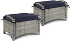 VINGLI Wicker Outdoor Ottoman Set of 2, All Weather PE Rattan Footstool by VINGLI
