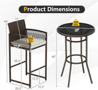 Tangkula 3 Piece Patio Bar Set, Outdoor Heavy Duty Wicker Bar Height Table & 2 - Image 9