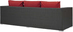 Modway Sojourn Wicker Rattan Outdoor Patio Sunbrella Fabric Sofa in Canvas Red - Image 3