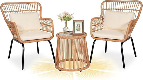 3 Piece Outdoor Wicker Furniture Bistro Set, Rattan Chairs Conversation Sets - Image 2