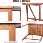COSTWAY 3PCS Bar Table Set, Outdoor Acacia Wood Dining Set, Spacious Tabletop - Image 9