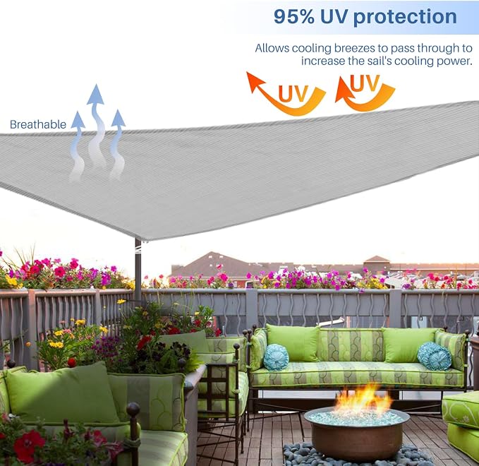 E&K Sunrise 13' x 13' x 13' Sun Shade Sail Triangle Canopy Shade Cover UV Block - Image 5