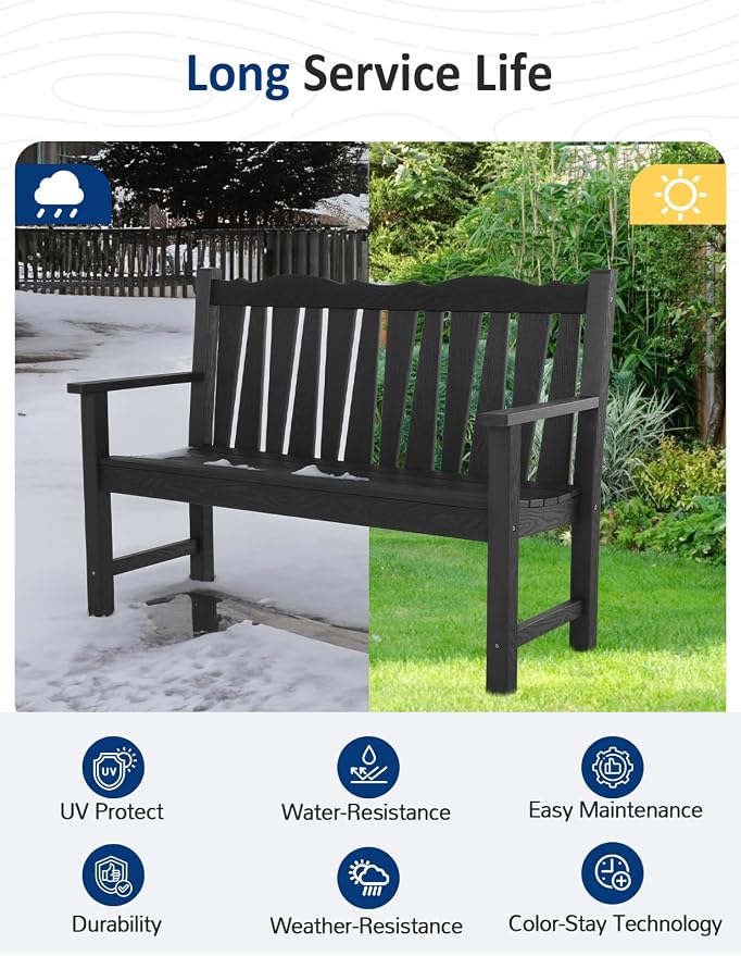 Outdoor Bench Weatherproof, 2-Person Garden Benches - Image 5