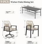 Patio Dining Set 9 Piece, 6 Woven Rattan Fixed Chairs and 2 Swivel Chairs - Image 3