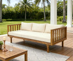 Merax Solid Acacia Wood Couch Chaise Lounge Chair Indoor, 3 Seater Daybed Sofa - Image 8