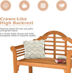 COSTWAY Folding Wooden Bench Outdoor, Crown-Like High Backrest, Patio - Image 6