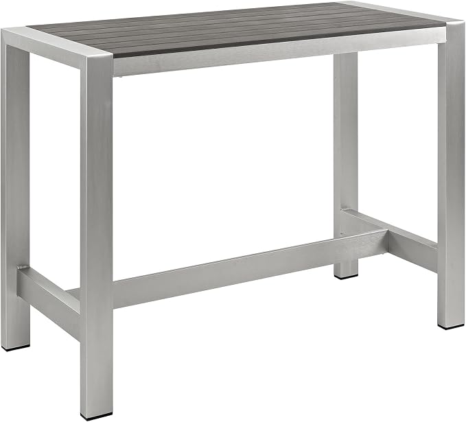 Modway Shore Aluminum Outdoor Patio 60" Rectangle Bar Table in Silver Gray - Image 3