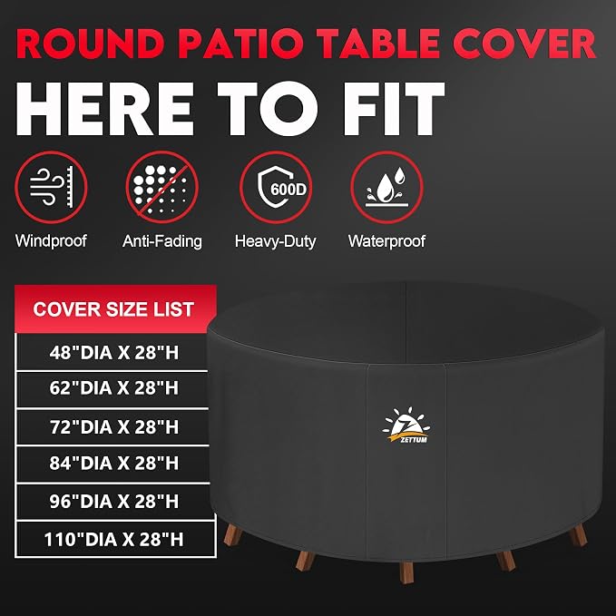 Zettum Round Patio Table Cover 72 Inch - Image 5