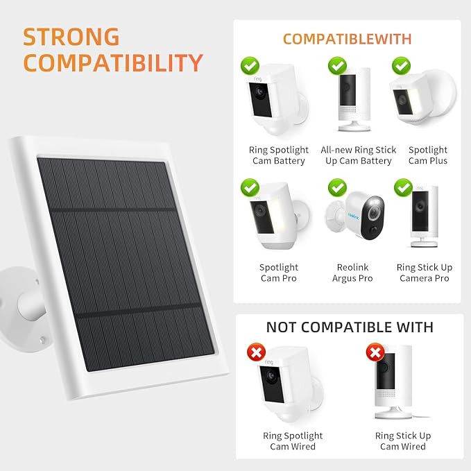 Solar Panel for Ring Camera, 2 Pack 4W Solar Charger Compatible - Image 2