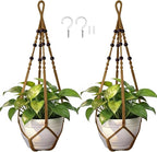 Macrame Plant Hanger, Wood Beads Cotton Hanging Planter Holder by Unknown