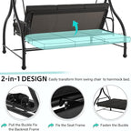 U-MAX Porch Swing Chair with Adjustable Backrest&Canopy, 3 Seat Patio Swing - Image 2