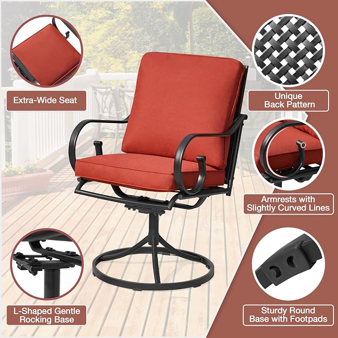 MELLCOM 5 Pcs Outdoor Dining Set, 4 Swivel Rocker Chairs - Image 5