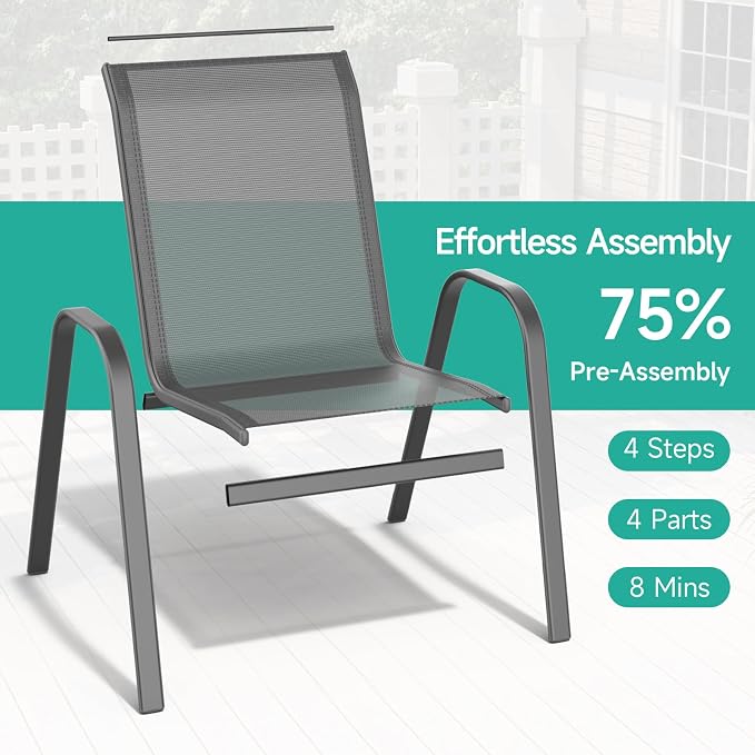 Patio Chairs Set of 6, All Weather Breathable Stackable Outdoor Dining Chairs - Image 4