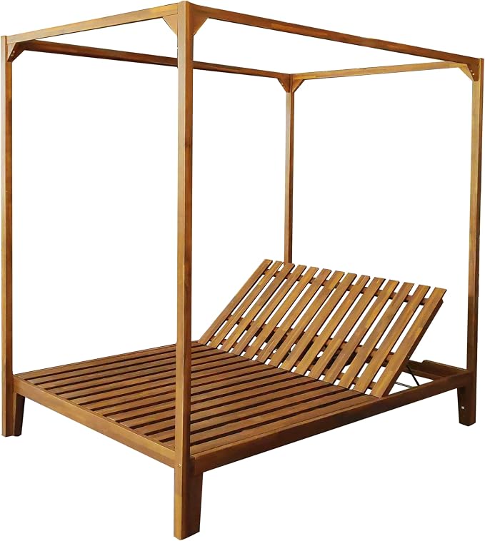 Merax Outdoor Bed Lounger with Adjustable Backrest, Acacia Wood Patio Daybed by Merax