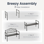 PHI VILLA 43 Inch Cast Iron Steel Frame Outdoor Garden Bench, Patio Furniture - Image 6