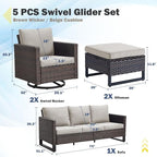 Belord Wicker Patio Furniture 5 Piece Outdoor Sofa Set, Oversize Outdoor Swivel - Image 2