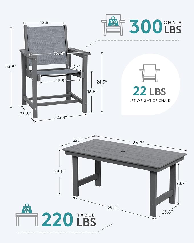 SERWALL Textilene Outdoor Dining Chair Set of 2, HDPE Frame - Image 2