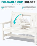 SERWALL Outdoor Bench with Cup Holder, All Weather Patio Benches with High - Image 6