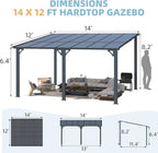AECOJOY 14' x 12' Gazebo Outdoor Pergola, 12x14 Large Wall-Mounted Hard Top - Image 7