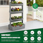 SUNYRISY 4 Tiers Vertical Raised Garden Bed Outdoor Planter Tower, Wooden - Image 4