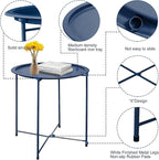 Garden 4 you End Table 2 PCS Metal Side Table Dark Blue Round Folding Tray Cyan - Image 5