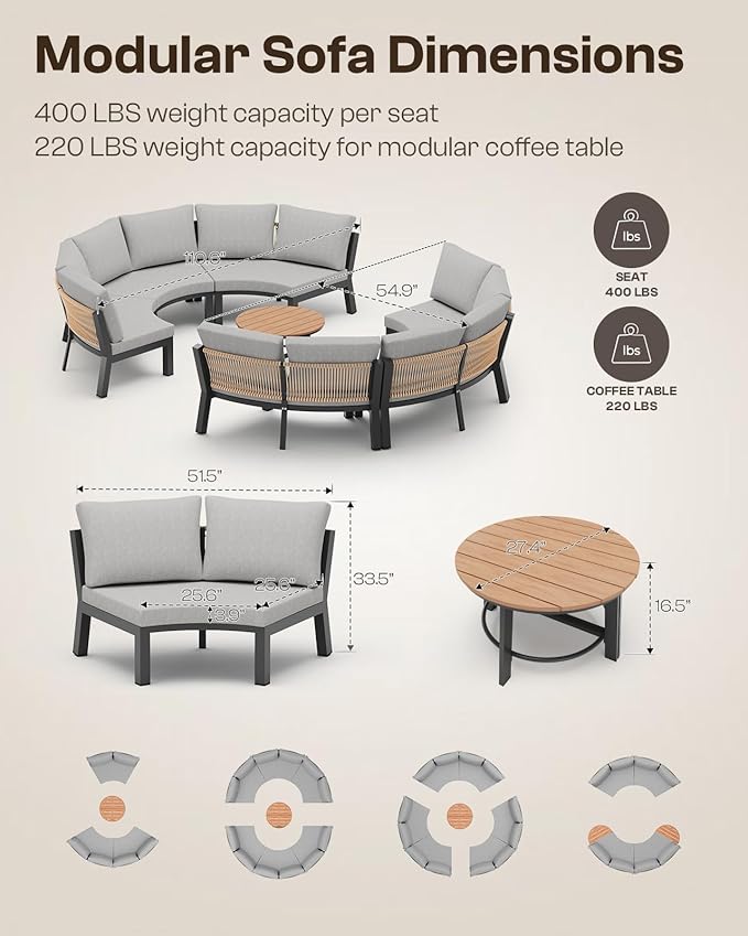Outdoor Aluminum Round Coffee Table, All-Weather Patio Coffee Tables - Image 3