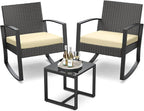 3 Pieces Porch Furniture Set Patio Rocking Bistro Set Outdoor Patio Chairs by Qsun