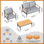 4 Pieces Outdoor Sofa Conversation Set, 4 Seats Couch Set - Image 8