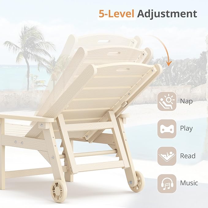 LUE BONA Outdoor Chaise Lounge Chairs Set of 4, HDPS Chaise Lounger, 5 - Image 6