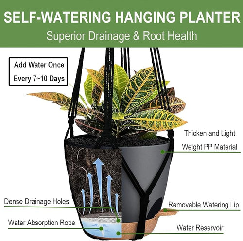 3 Pack Self Watering Hanging Planters Macrame Plant Hangers - Image 2