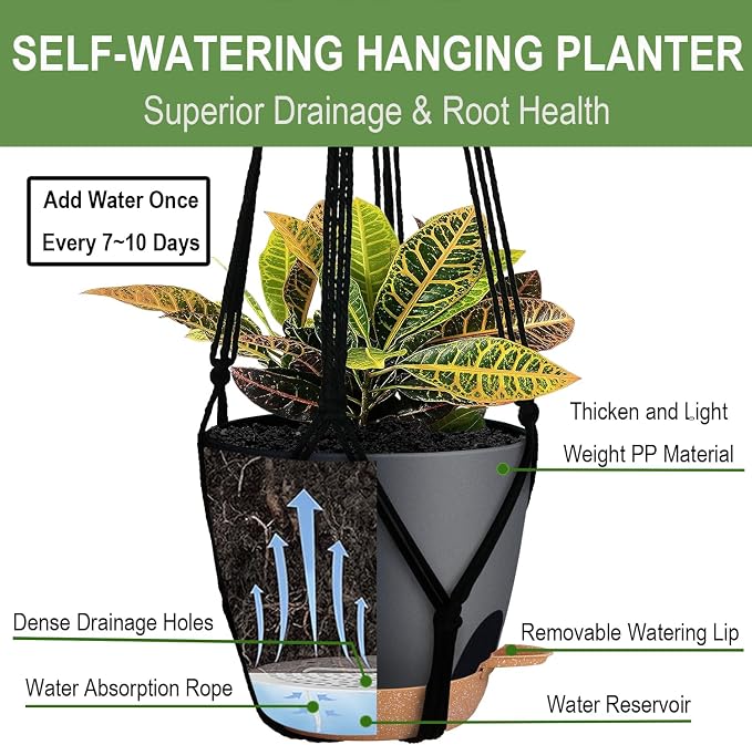 3 Pack Self Watering Hanging Planters Macrame Plant Hangers - Image 3