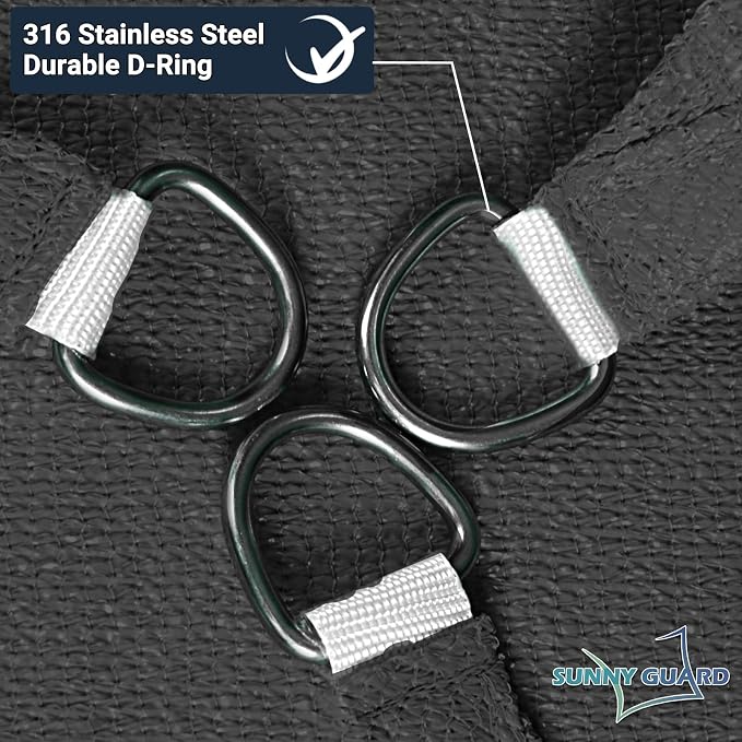 SUNNY GUARD Custom Size 12'x24'x26.8' Graphite Grey Sun Shade Sail Triangle UV - Image 6