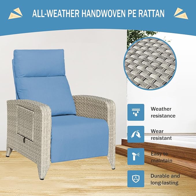 Outdoor Recliner Chairs Set of 2, Reclining Patio Chairs - Image 6
