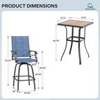 MFSTUDIO 3 Piece Outdoor Swivel Bar Set, Outdoor Bar Table and Chairs Set - Image 8