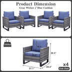 Belord Outdoor Wicker Chair Patio Chairs Set of 4, All Weather Rattan Club - Image 2