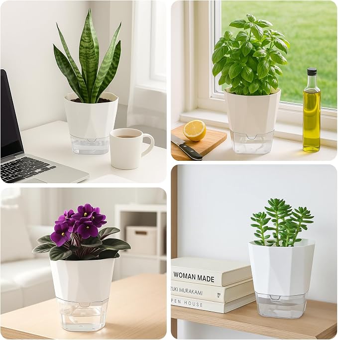 6 Pack Self Watering Pots for Indoor Plants, 8.4 Inches Self Watering Planters - Image 7
